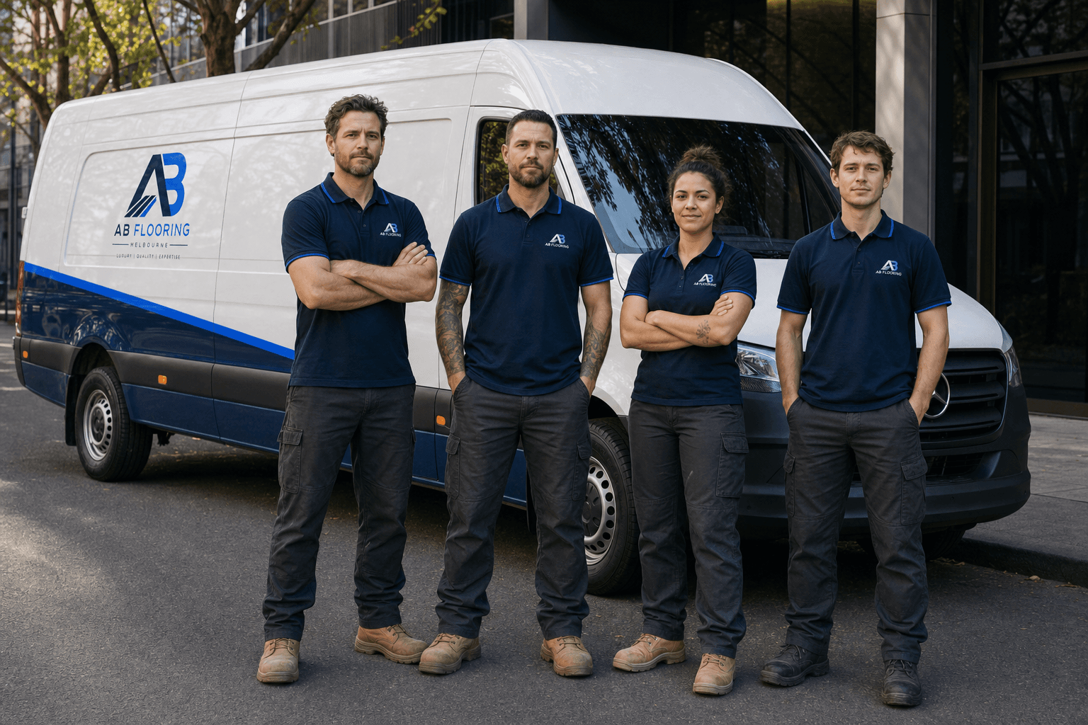 The AB Flooring team with their branded van