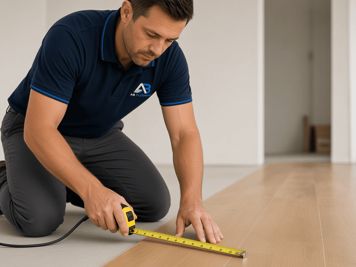 AB Flooring installer measuring a room