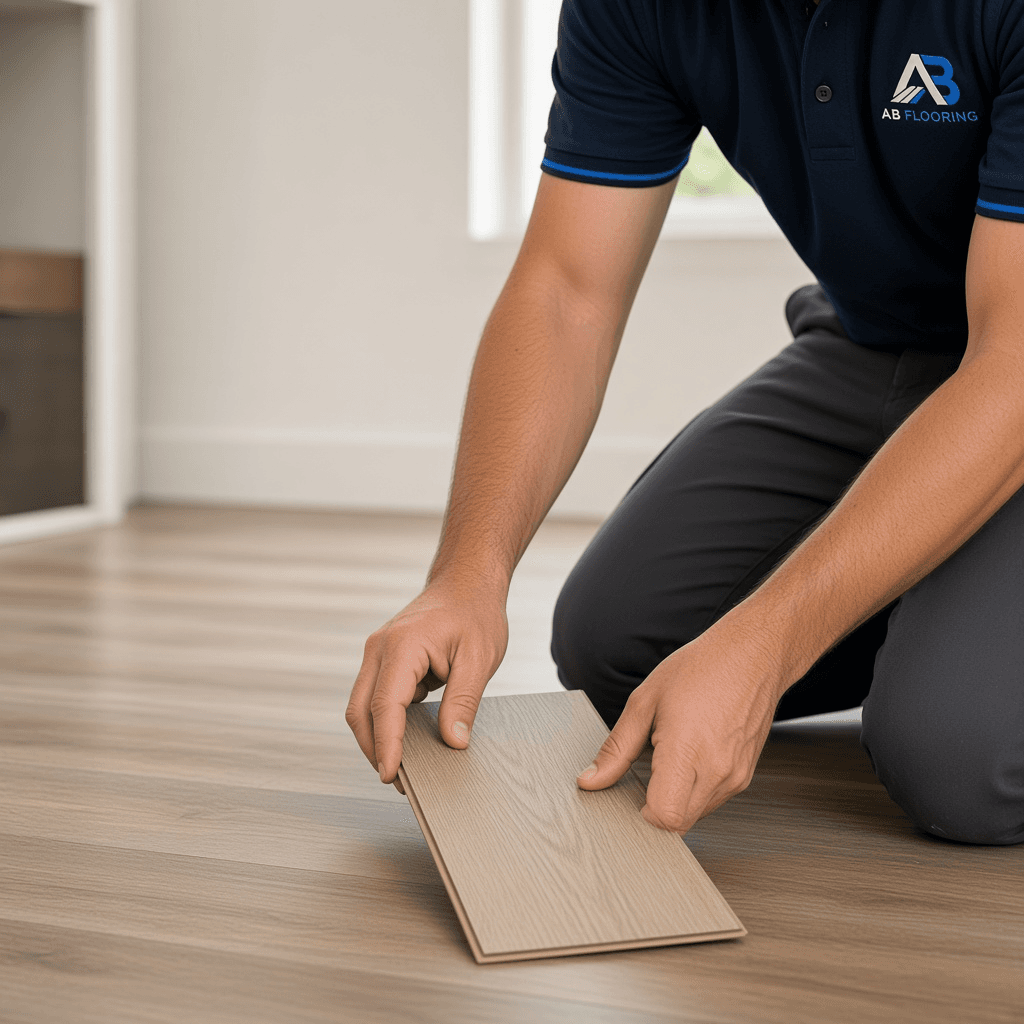 Installer laying luxury vinyl planks